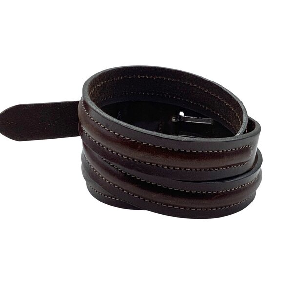 Eddie Bauer Genuine Leather Brown Belt Solid Brass Buckle 34-38” Waist Italy - Picture 2 of 6